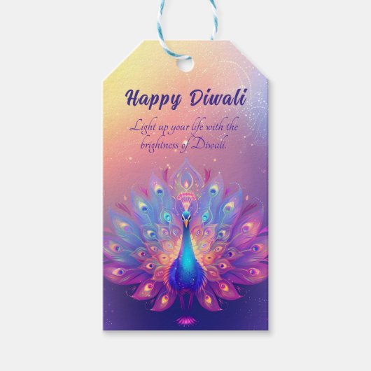 Aangepaste tekst, Diwali Peacock Splendor Cadeaulabel (Voorkant)