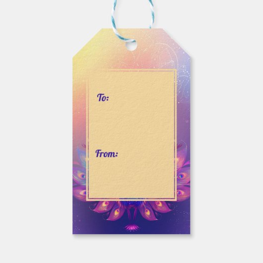 Aangepaste tekst, Diwali Peacock Splendor Cadeaulabel (Achterkant)