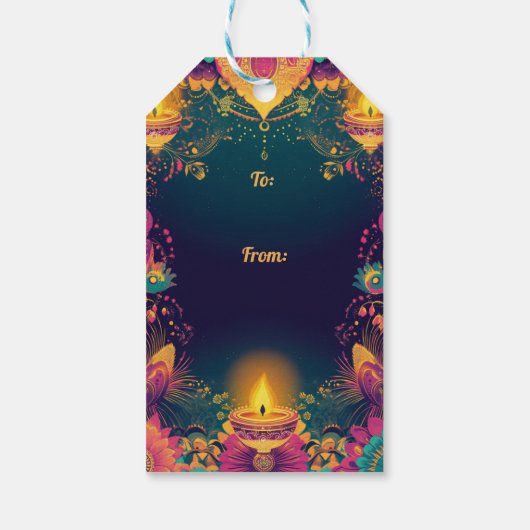Aangepaste tekst, Diwali Splendor – Licht & Vieren Cadeaulabel (Achterkant)