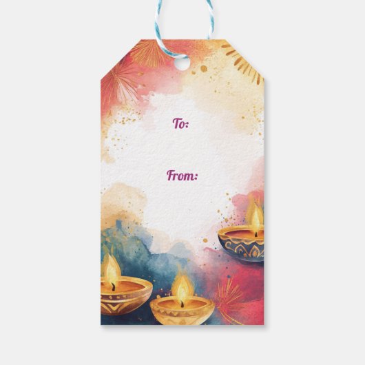 Aangepaste tekst, Diwali Waterverf Light & Celebra Cadeaulabel (Achterkant)