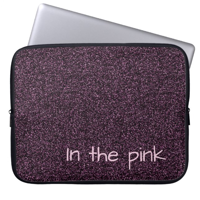 Aangepaste tekst donkerroze faux glitter laptop sleeve (Voorkant)