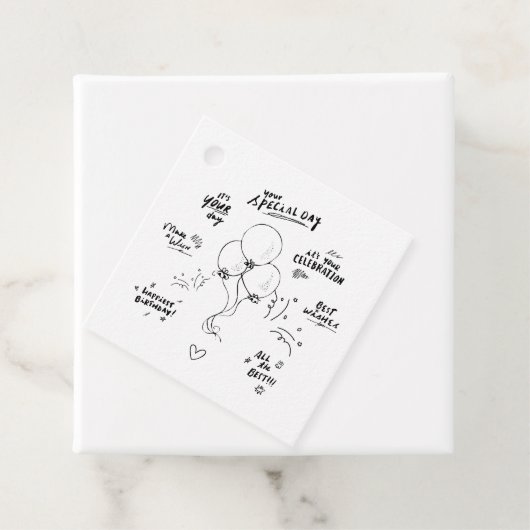 Aangepaste tekst Doodle Moderne ballon Gelukkige V Bedankjes Labels (In situ)