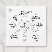 Aangepaste tekst Doodle Moderne ballon Gelukkige V Bedankjes Labels (Voorkant)