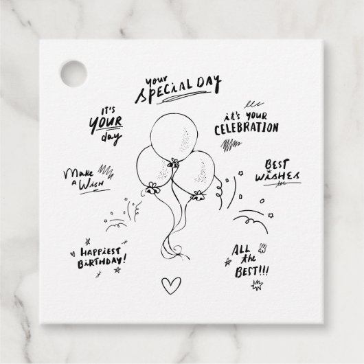 Aangepaste tekst Doodle Moderne ballon Gelukkige V Bedankjes Labels (Voorkant)