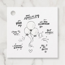 Aangepaste tekst Doodle Moderne ballon Gelukkige V Bedankjes Labels