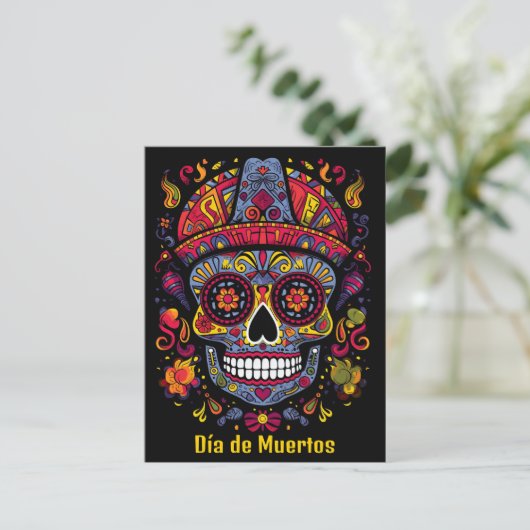 Aangepaste tekst 💀 doodle stijl Día de Muertos Briefkaart (Staand voorkant)
