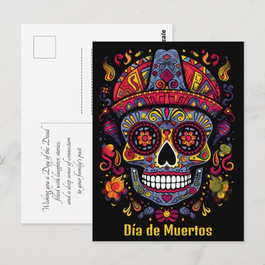 Aangepaste tekst 💀 doodle stijl Día de Muertos Briefkaart (Voorkant / Achterkant)