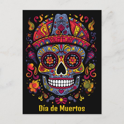 Aangepaste tekst 💀 doodle stijl Día de Muertos Briefkaart (Voorkant)