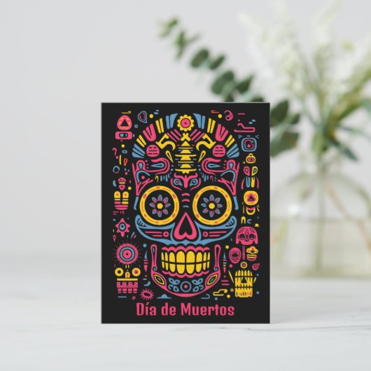 Aangepaste tekst 💀 doodle stijl Día de Muertos Briefkaart (Staand voorkant)