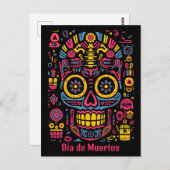 Aangepaste tekst 💀 doodle stijl Día de Muertos Briefkaart (Voorkant / Achterkant)