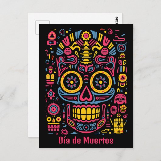 Aangepaste tekst 💀 doodle stijl Día de Muertos Briefkaart (Voorkant / Achterkant)