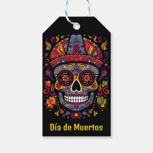 Aangepaste tekst 💀 doodle stijl Día de Muertos Cadeaulabel (Voorkant)