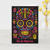 Aangepaste tekst 💀 doodle stijl Día de Muertos Kaart (Gele Bloem)