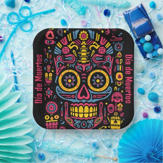 Aangepaste tekst 💀 doodle stijl Día de Muertos Papieren Bordje (Feest)