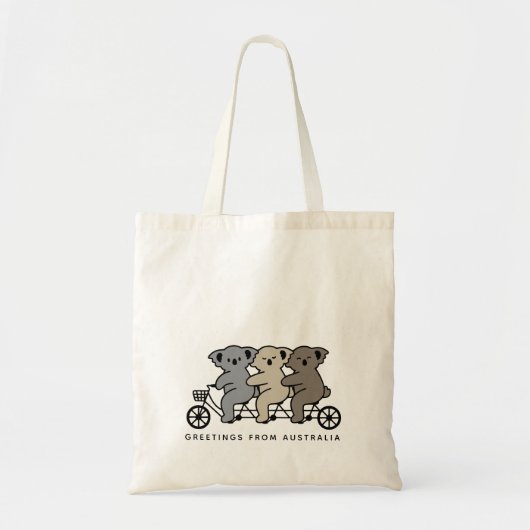 Aangepaste tekst Drie Koala's rijden tandem Tote Bag (Voorkant)