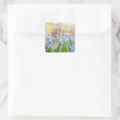 Aangepaste tekst Eekhoorn in Wildbloemen Happy Spr Vierkante Sticker (Tas)
