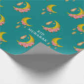 Aangepaste tekst Eid al-Fitr Mubarak Blauwgroen Cadeaupapier (Hoek)