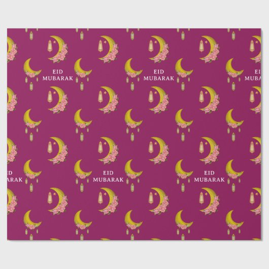 Aangepaste tekst Eid al-Fitr Mubarak Deep Pink Cadeaupapier (Vlak)