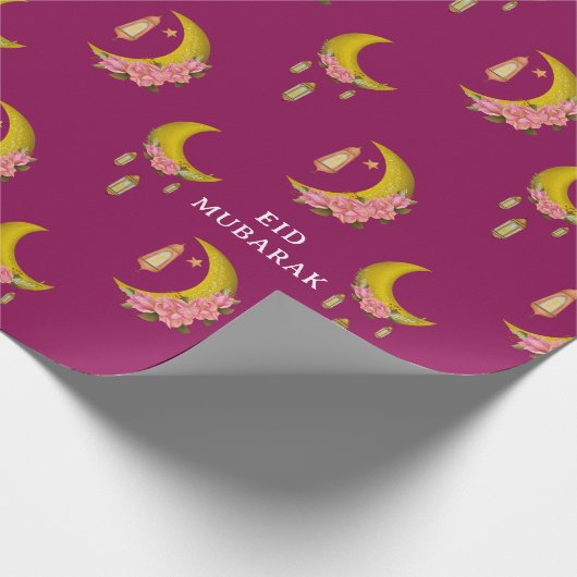 Aangepaste tekst Eid al-Fitr Mubarak Deep Pink Cadeaupapier (Hoek)