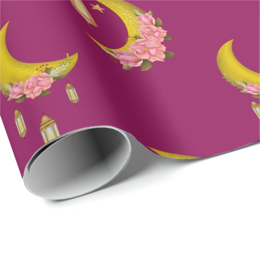 Aangepaste tekst Eid al-Fitr Mubarak Deep Pink Cadeaupapier (Rol Hoek)