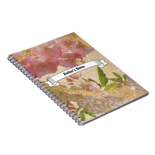 Aangepaste tekst Elegant Gold Shimmer Floral-ontko Notitieboek (Rechterzijde)