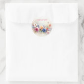 Aangepaste tekst elegante waterverf bloemen sjablo ronde sticker (Tas)