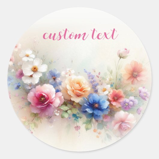 Aangepaste tekst elegante waterverf bloemen sjablo ronde sticker (Voorkant)