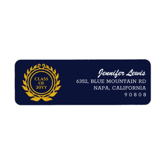 Aangepaste tekst embleem stijl blauw goud retour a etiket (Voorkant)