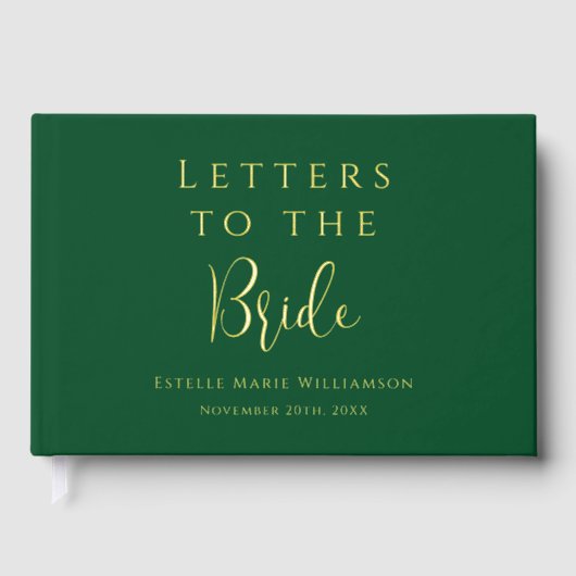 Aangepaste tekst Emerald Gold Letters to the Bride Gastenboek (Voorkant)