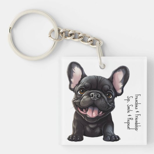 Aangepaste tekst en achtergrond, 🐶Frenchie puppy Sleutelhanger (voorkant)