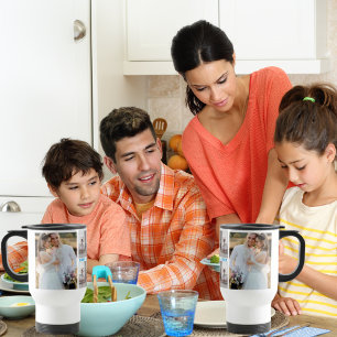 Aangepaste tekst en familie foto College gepersona Reisbeker