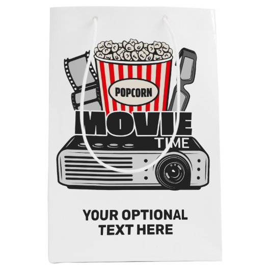 Aangepaste tekst en filmtijd in kleur medium cadeauzakje (Voorkant)