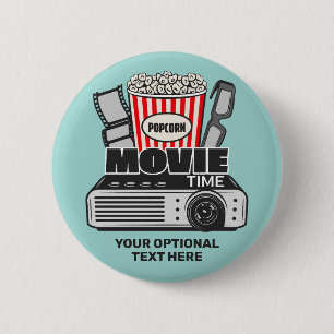 Aangepaste tekst en filmtijd in kleur ronde button 5,7 cm
