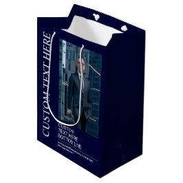 Aangepaste tekst en foto stijlvolle marineblauwe m medium cadeauzakje