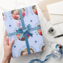 Aangepaste tekst en foto's blauw cadeaupapier