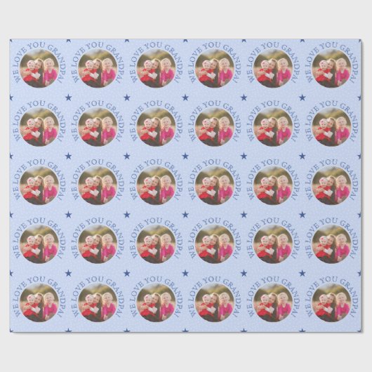 Aangepaste tekst en foto's blauw cadeaupapier (Vlak)