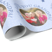 Aangepaste tekst en foto's blauw cadeaupapier (Rol Hoek)