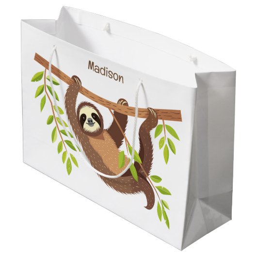 Aangepaste tekst en kleur Cute Sloth Groot Cadeauzakje (Achterkant Gekanteld)