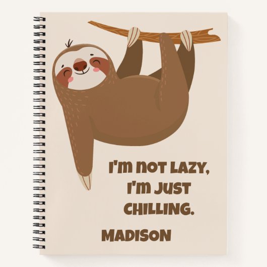 Aangepaste tekst en kleur Cute Sloth Notitieboek (Voorkant)