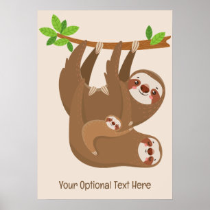 Aangepaste tekst en kleur Cute Sloth Poster