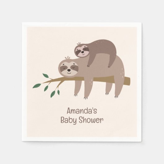 Aangepaste tekst en kleur Cute Sloth Servet (Voorkant)