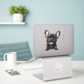 Aangepaste tekst en kleur, 🐶Frenchie puppy Sticker (Laptop op bureau)