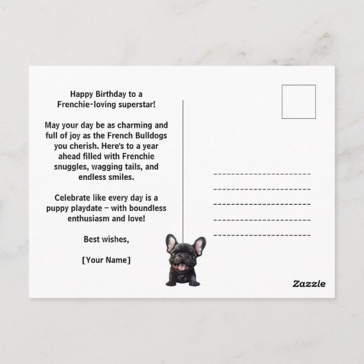Aangepaste tekst en kleur, 🐶Frenchie puppy Verjaa Briefkaart (Achterkant)