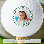 Aangepaste tekst en kleur gepersonaliseerde foto golfballen<br><div class="desc">Creëer unieke, gepersonaliseerde golfballen met uw foto of een logo en aangepaste tekst en kleur (weergegeven in het groen) voor de golfliefhebber die u kent. ASSISTENTIE: Voor hulp bij ontwerpwijziging of personalisatie, kleurwijziging, vergroten/verkleinen, overbrengen van het ontwerp naar een ander product of u wilt het coördineren van items, neem contact...</div>