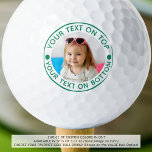 Aangepaste tekst en kleur gepersonaliseerde foto golfballen<br><div class="desc">Creëer unieke, gepersonaliseerde golfballen met uw foto of een logo en aangepaste tekst en kleur (weergegeven in turquoise blauwgroen) voor de golfliefhebber die u kent. ASSISTENTIE: Voor hulp bij ontwerpwijziging of personalisatie, kleurwijziging, vergroten/verkleinen, overbrengen van het ontwerp naar een ander product of u wilt het coördineren van items, neem contact...</div>