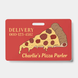 Aangepaste tekst en kleur Pizza Slice badges