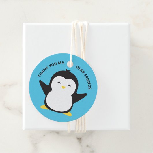 Aangepaste tekst en kleuren schattige pinguïn guns bedankjes labels (In situ)