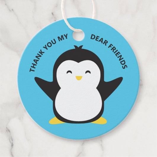 Aangepaste tekst en kleuren schattige pinguïn guns bedankjes labels (Voorkant)
