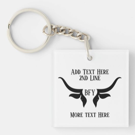 Aangepaste tekst en Monogram Bulls Horn Sleutelhanger (Voorkant)