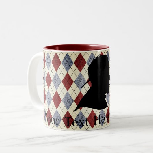 Aangepaste tekst Engelse detective Silhouette Argy Tweekleurige Koffiemok (Voorkant links)